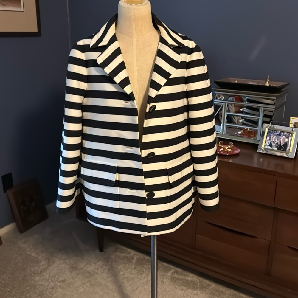 Boxy Kate Spade Black and White Striped Jacket